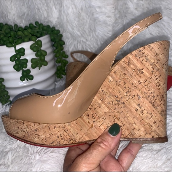 Christian Louboutin Sling Patent Leather Wedges - Picture 9 of 16